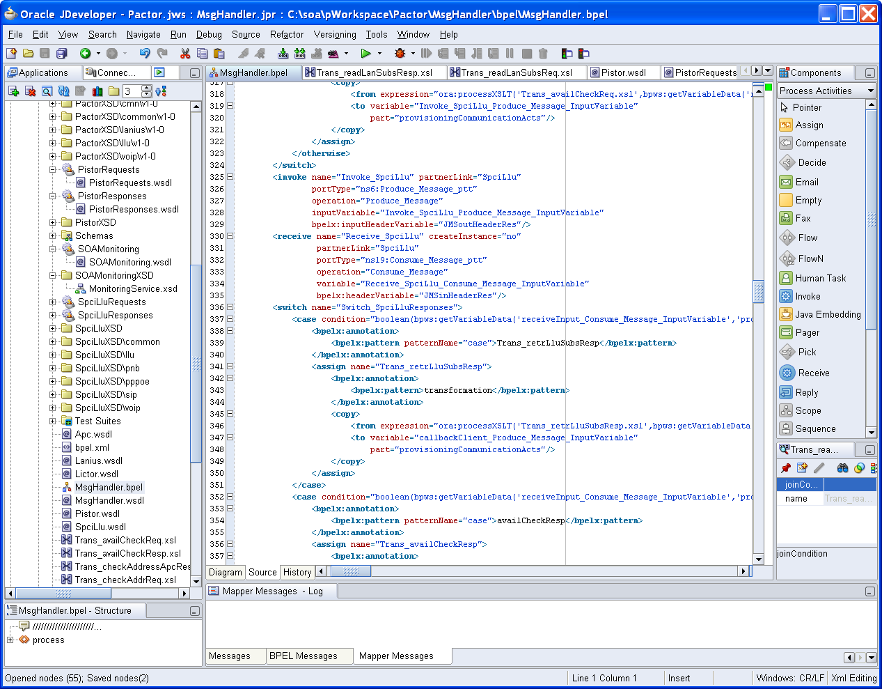 XML code BPEL workflow